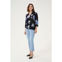 Langarm-Bluse Regular fit Black / Blue Flower Print black blue