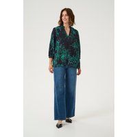 Langarm-Bluse A-shape Black/Green Painted Flower floral