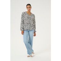 Langarm-Bluse Regular fit Black/White Leaf Print black white