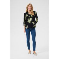 Langarm-Bluse Regular fit Black / Green Flower Print floral