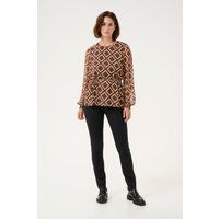 Langarm-Bluse Regular fit Brown/Turtledove Graphic brown white