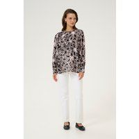 Langarm-Bluse Regular fit Black / Light Beige Flower floral