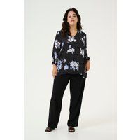 Langarm-Bluse Regular fit Black / Blue Flower Print black blue