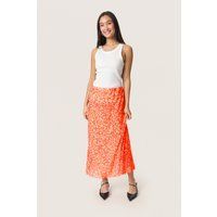 Lebendiger orangefarbener Midirock mit Blattmuster