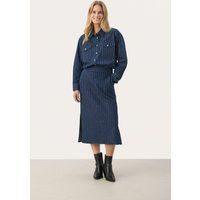 Gestreifter Denim-Midi-Rock mit Schlitz