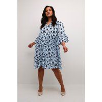 Blaues, gestuftes Kleid mit Blumendruck