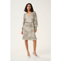 Bedrucktes Langarmkleid mit Bindegürtel