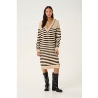 Gestreiftes Strickkleid mit V-Ausschnitt