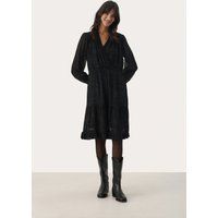 Schwarzes, Langärmliges Midi-Kleid mit Stufen