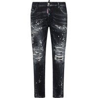 Schwarze Biker-Jeans im Used-Look mit Farbspritzern