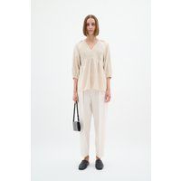 Texturierte Creme Bluse mit 3/4 Ärmeln