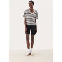 Gestreiftes T-Shirt mit V-Ausschnitt, lockere Passform