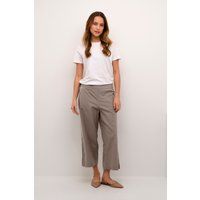 Cropped Hose mit weitem Bein aus Leinenmischung