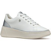 Geox D SUNNETTY Synthetische Polyurethan Damen Sneakers Weiß/Silber