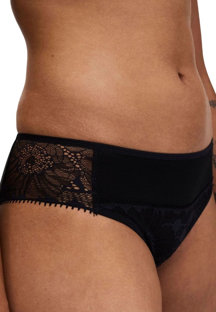 Schwarze Spitzen-Bikini-Slips mit mittlerer Bundhöhe