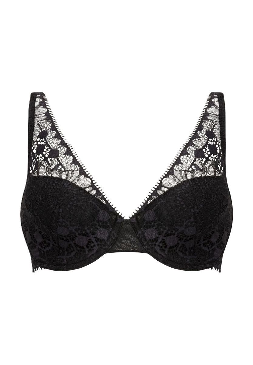 BH mit floraler Spitze und Bügel, Schwarz