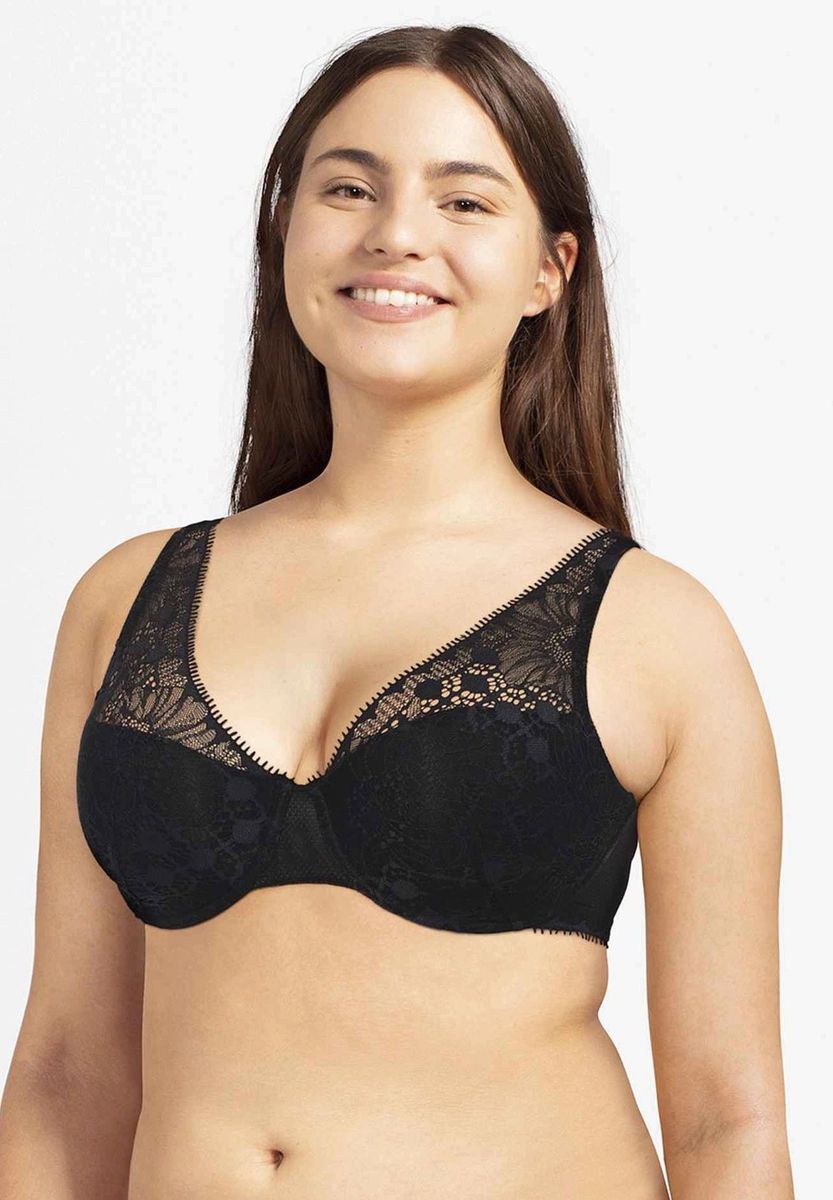 BH mit floraler Spitze und Bügel, Schwarz
