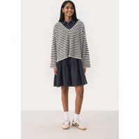 Gestreifter Strickpullover mit V-Ausschnitt
