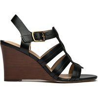 Schwarze Leder-Sandalen mit Keilabsatz im Fischerstil