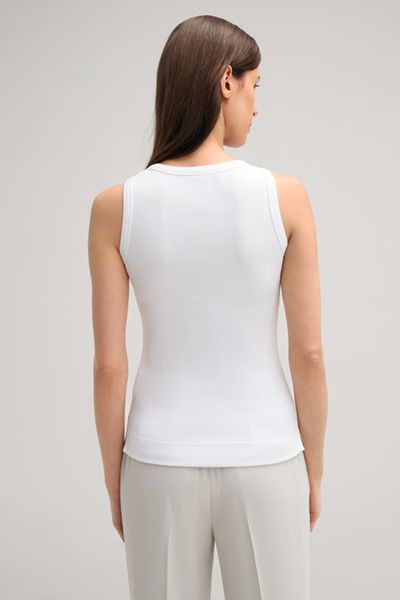 Geripptes Baumwoll-Tanktop Minimalistisches Design Monochromer Aufnäher Ärmellos Weiß
