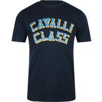 Marineblaues Baumwoll T-Shirt mit Grafiklogo