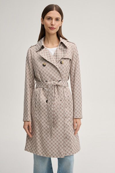 Cornflower Beige gemusterter Trenchcoat mit Gürtel und zweireihiger Knopfleiste