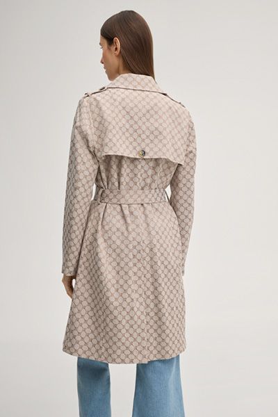 Cornflower Beige gemusterter Trenchcoat mit Gürtel und zweireihiger Knopfleiste