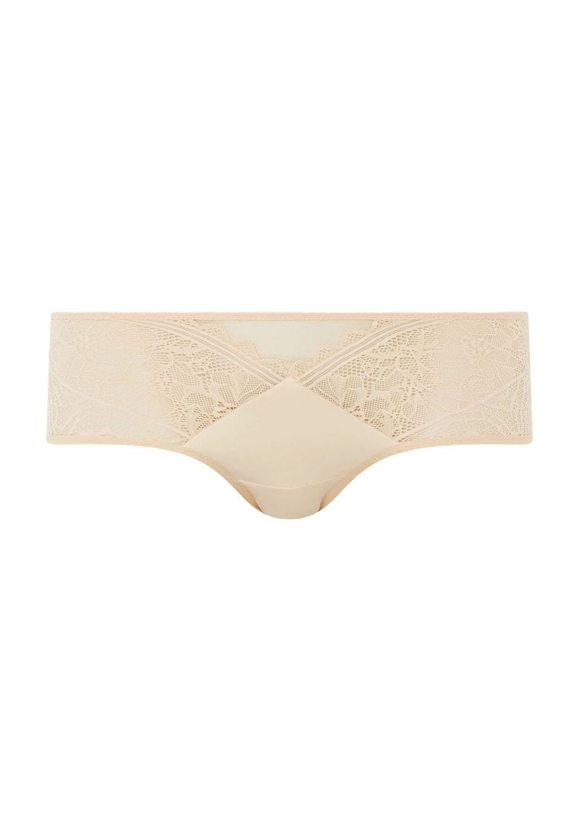 Hüftslips mit Blumenspitze, Beige