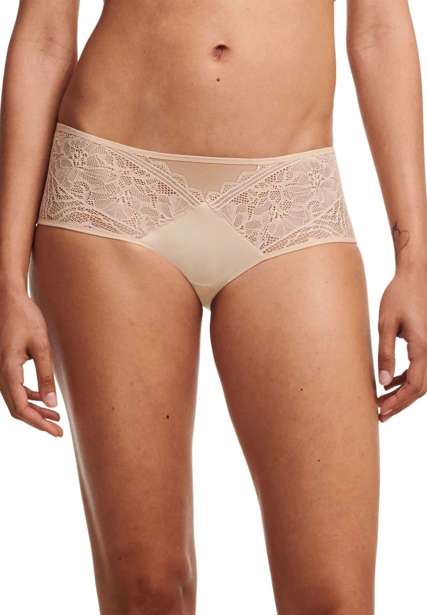 Hüftslips mit Blumenspitze, Beige