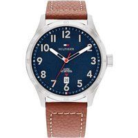 Klassische Uhr mit blauem Zifferblatt und Lederarmband