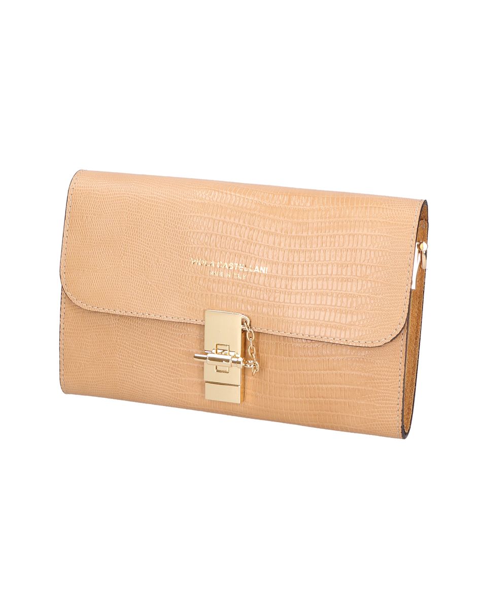Pochette mit Eidechsenprägung und Kettenakzent