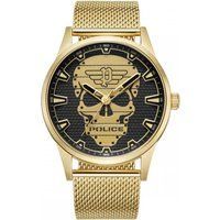 Goldfarbene Uhr mit Totenkopf-Zifferblatt