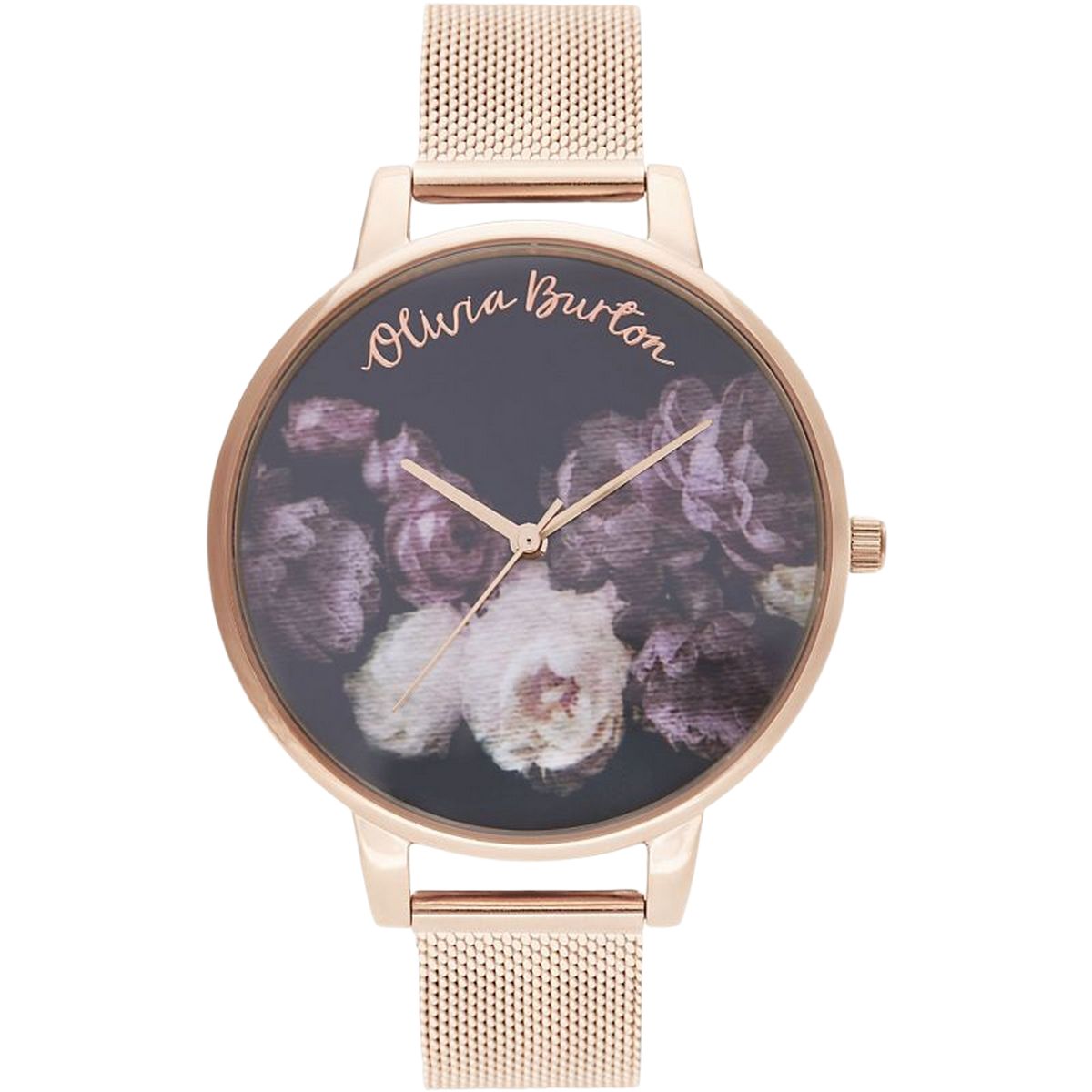 Uhr mit floralem Zifferblatt und Lederarmband