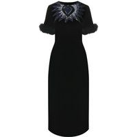 Elegantes Samt-Midikleid mit Pelzbesatz