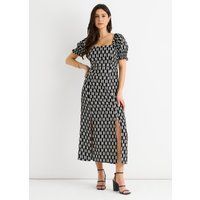 Geometrisches Midikleid mit quadratischem Ausschnitt