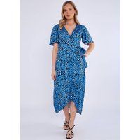 Blaues Wickel-Midikleid mit Animal-Print