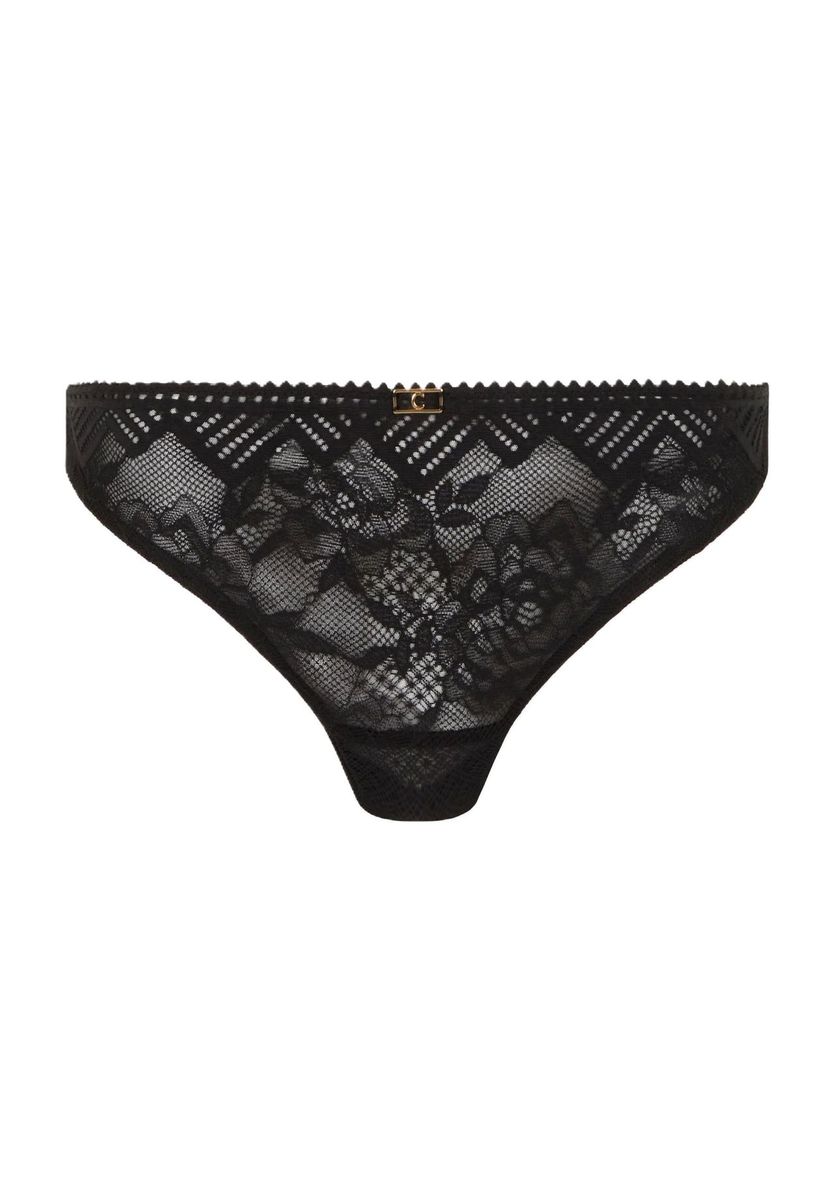 Floral Spitzen Tanga mit Emblem