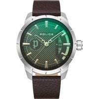 Herrenuhr mit grünem Zifferblatt und braunem Lederarmband