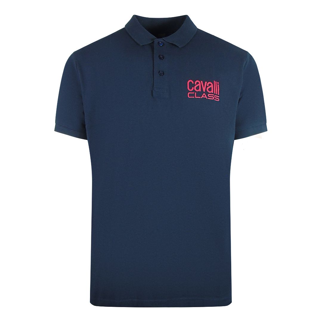 Marineblaues Baumwoll-Poloshirt mit auffälligem Logo