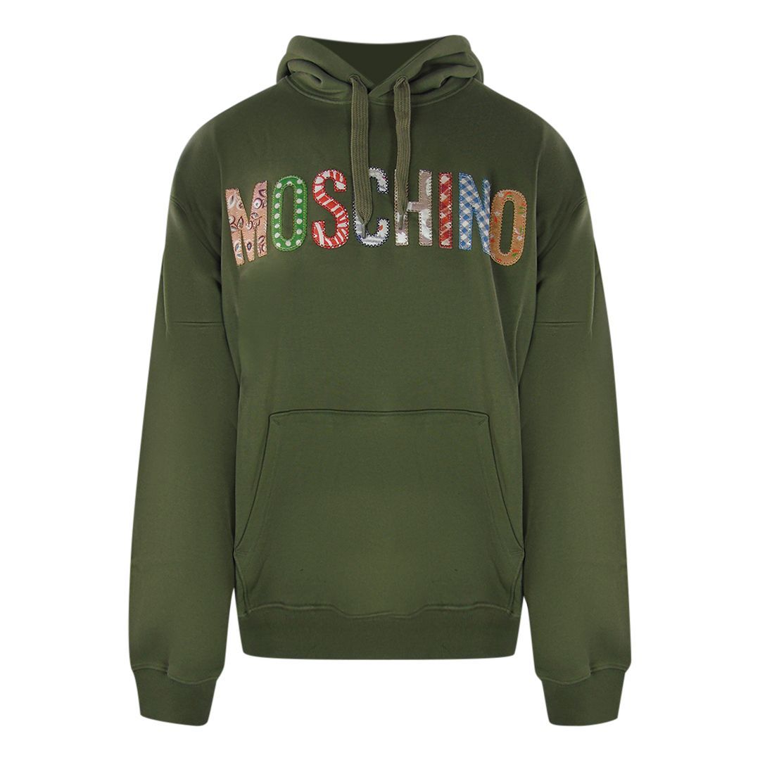 Moschino Logo Bestickter Grüner Kapuzenpullover