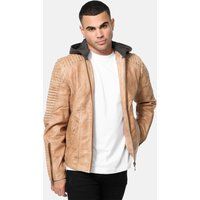 Herren Lederjacke mit Kapuze im Biker-Stil
