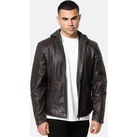 Herren Lederjacke mit Kapuze im Biker-Stil