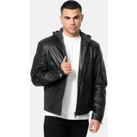Herren Lederjacke mit Kapuze im Biker-Stil