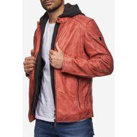 Leder Biker Jacke mit abnehmbarer Kapuze