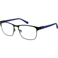 Rechteckige Metallbrille mit blauen Bügeln