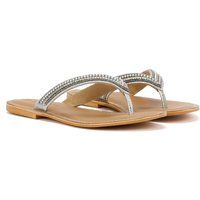Tower Footwear Metallic Bead Thong Damen Silber Sandalen