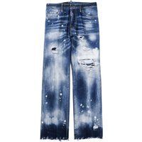 Distressed Wide-Leg Jeans in Blue Wash