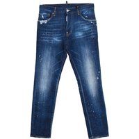 Dunkelblaue Jeans mit geradem Bein und Used-Look
