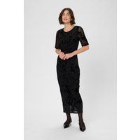 Figurbetontes, florales Samt-Midikleid mit Burnout-Muster