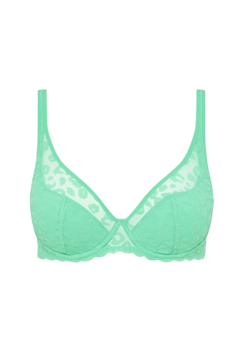 Grüner BH mit transparentem Leopardenmuster